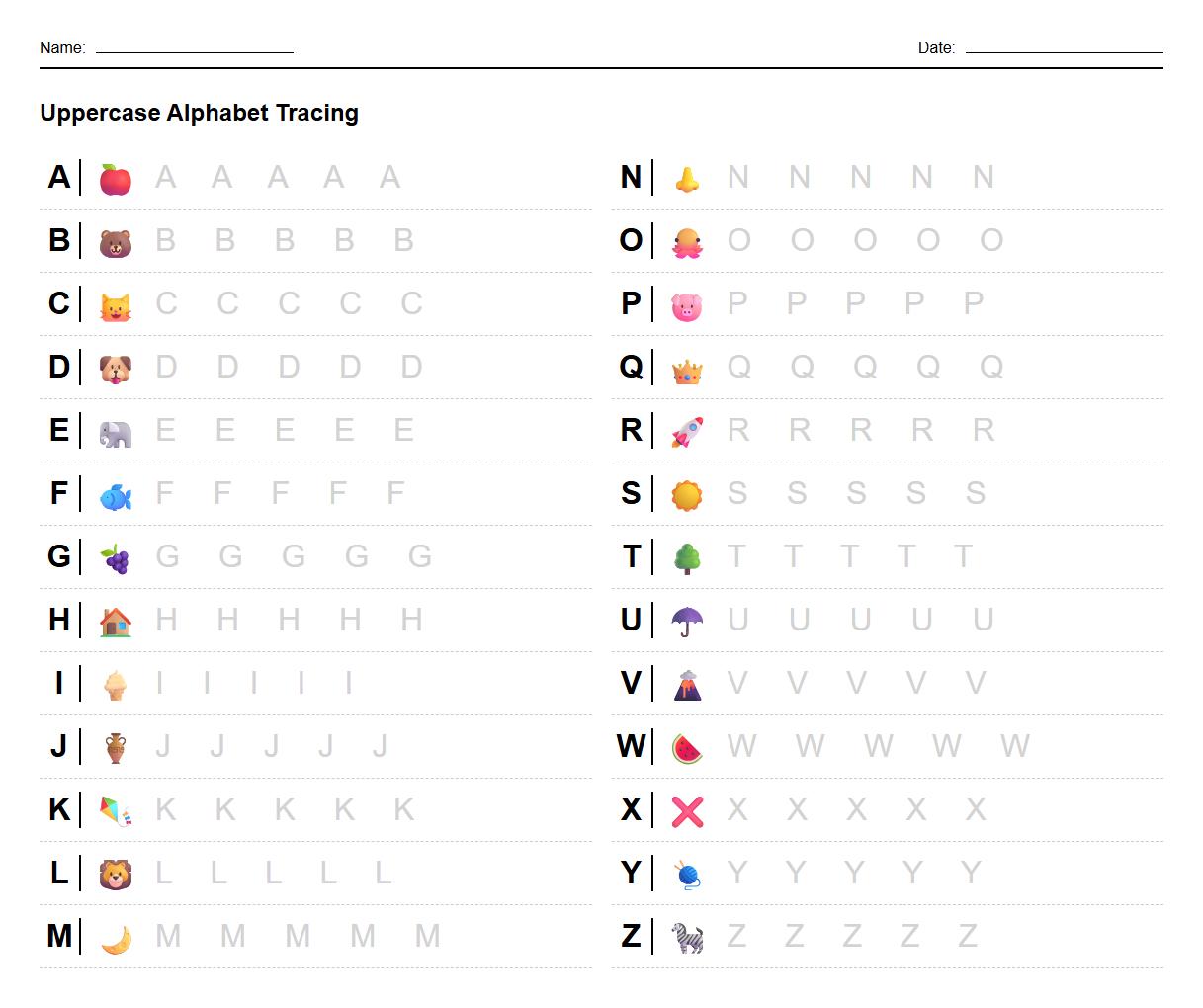 Uppercase Alphabet Tracing Worksheet for Phonics Development