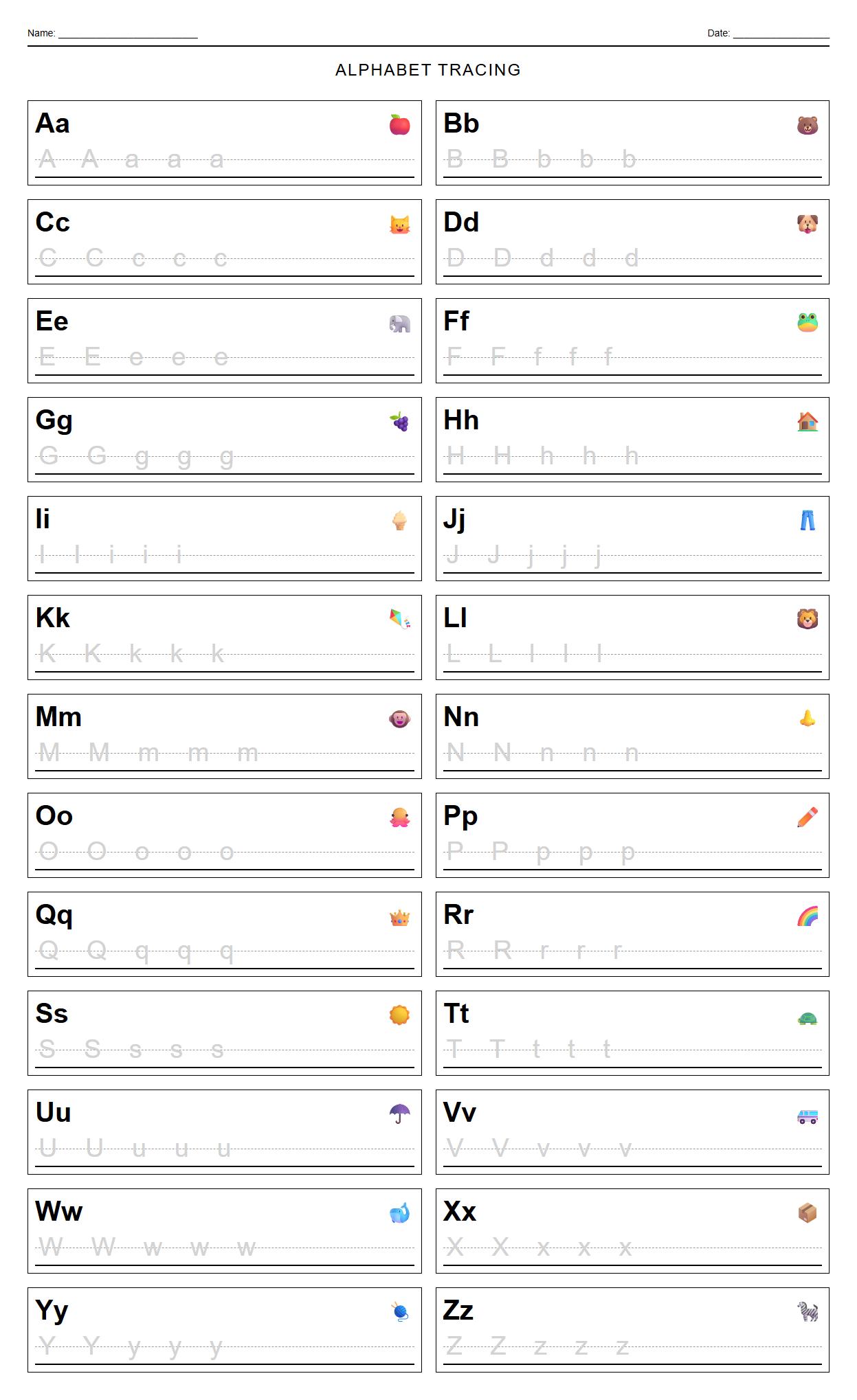 Uppercase and Lowercase Alphabet Tracing Worksheets
