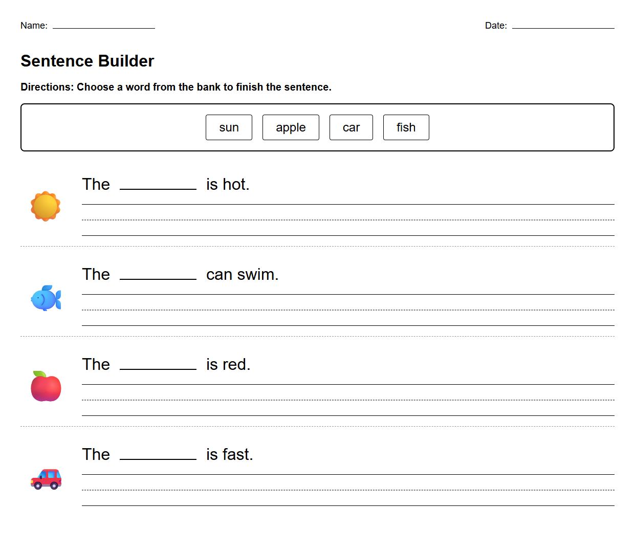 Word bank guided sentence formation