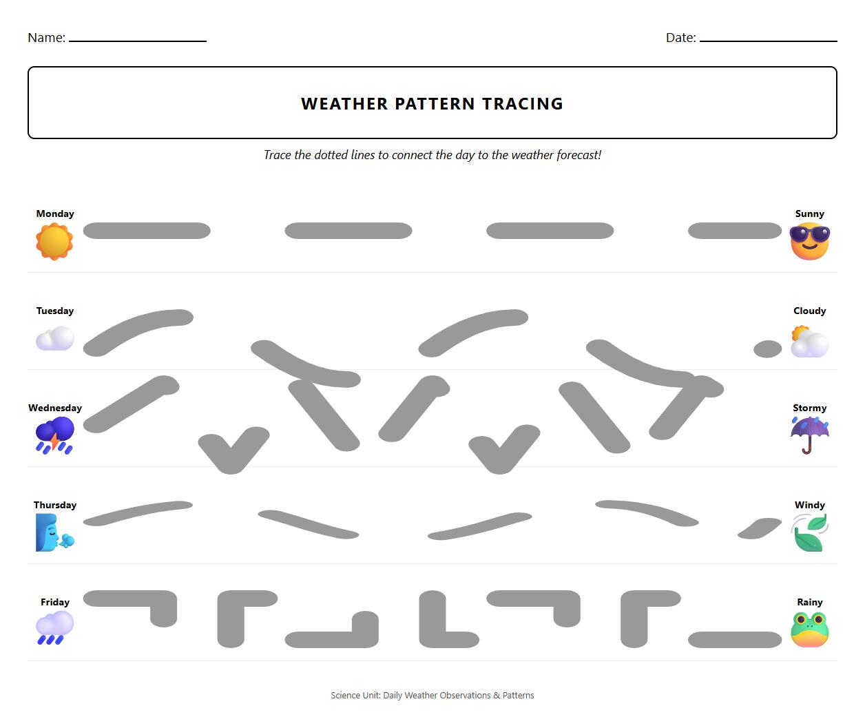 Worksheet on Weather Patterns Tracing Lines Through Daily Forecasts
