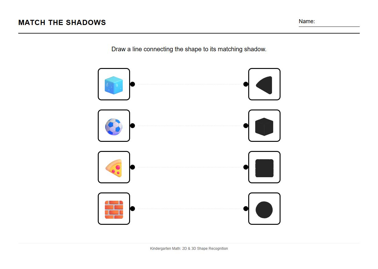 2D and 3D Shape Shadow Identification Worksheet