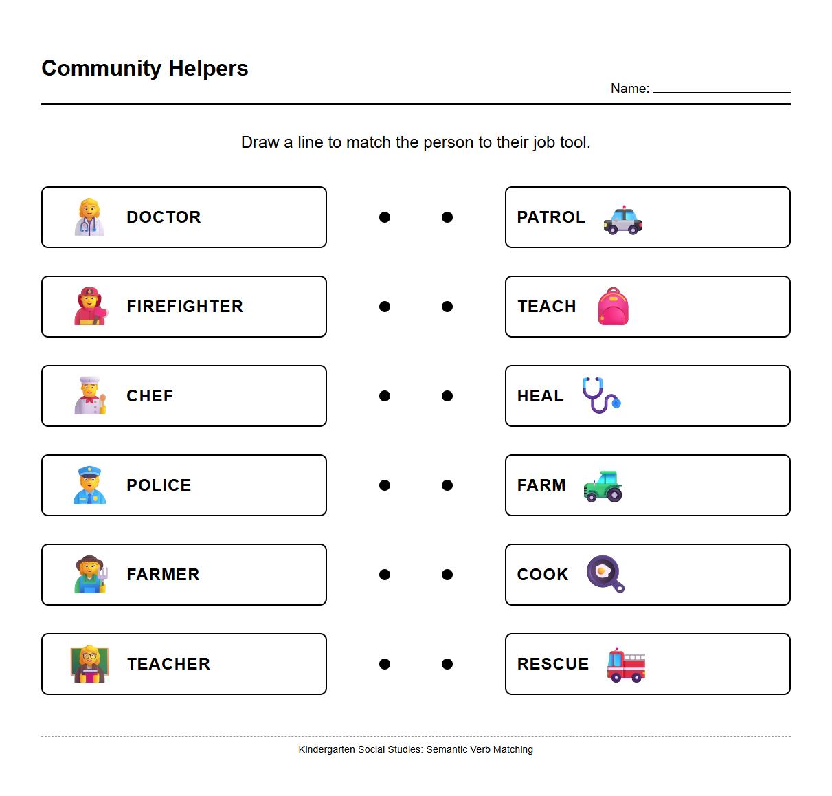 Action and Occupation Verb Matching Semantic Worksheet