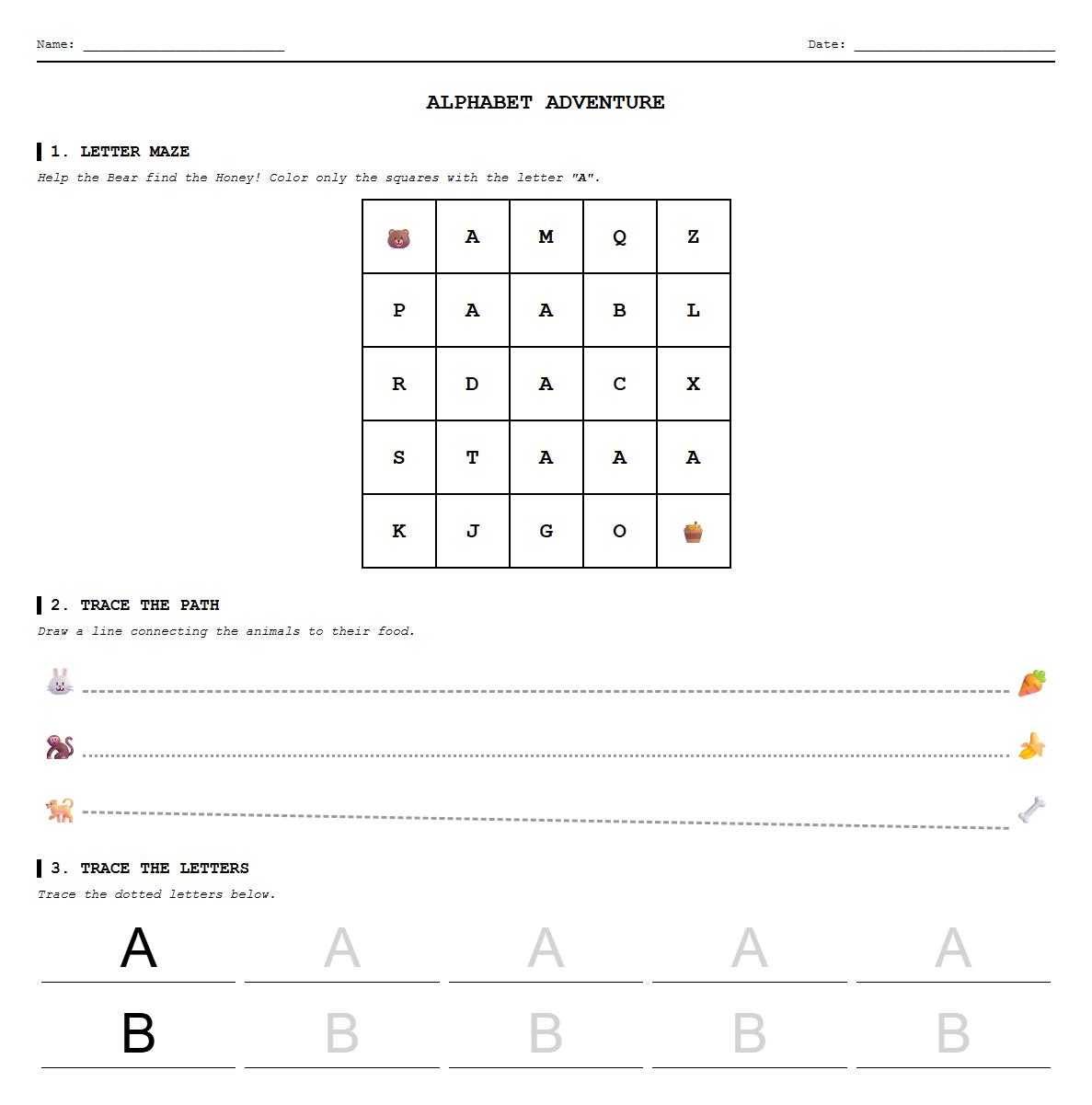 Alphabet Path Mazes for Letter Recognition and Tracing Coordination