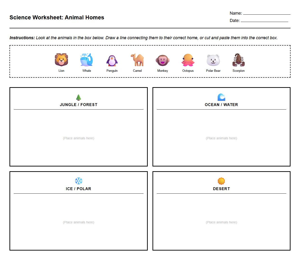 Animal Classification by Ecosystem Worksheet