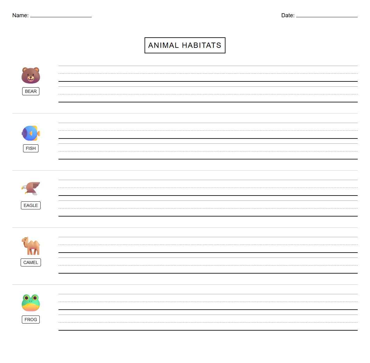 Animal Habitat Writing Prompts Sheet