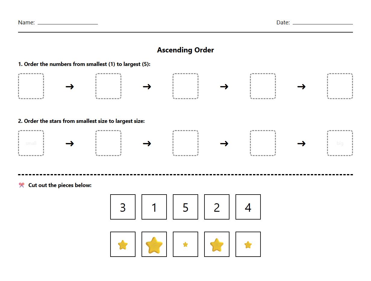 Ascending Order Sequencing Task Sheet