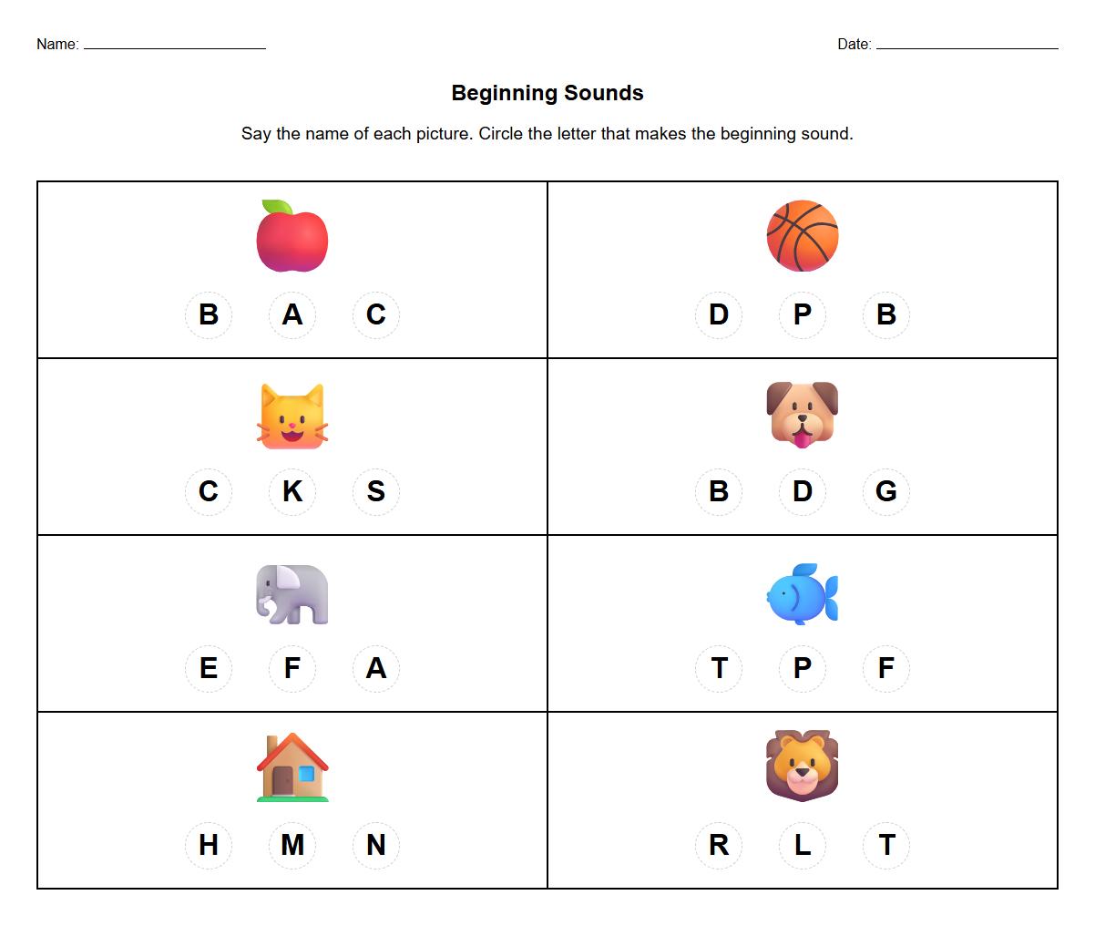 Beginning letter sound identification activity