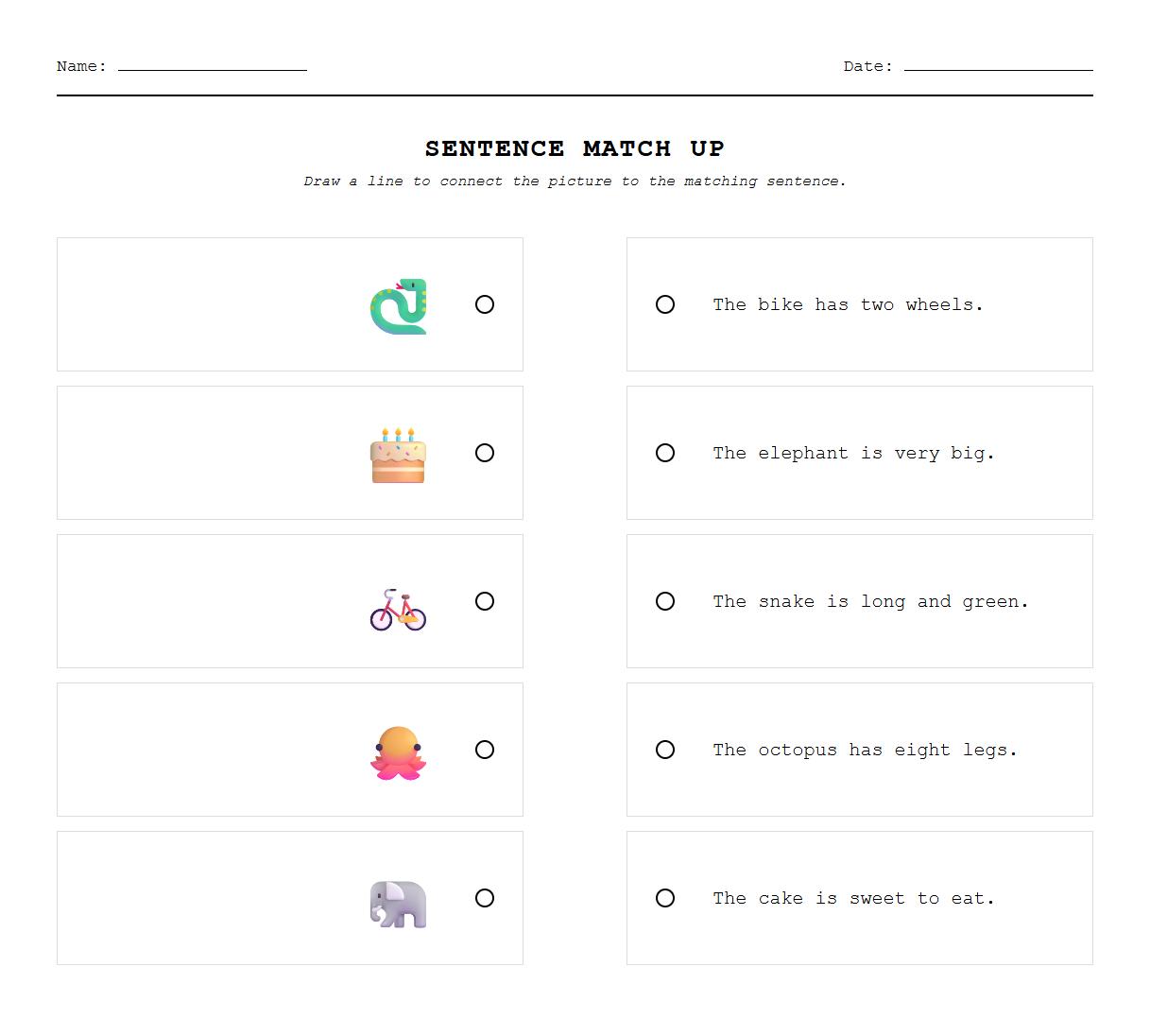 Beginning Sound Sentence Matching Worksheet