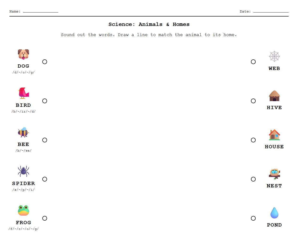 Blending Sounds to Match Animals with Their Homes