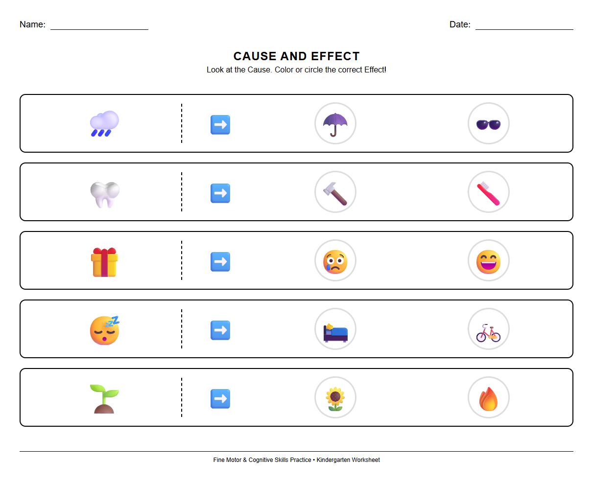 Cause and Effect Coloring Reactions Worksheet