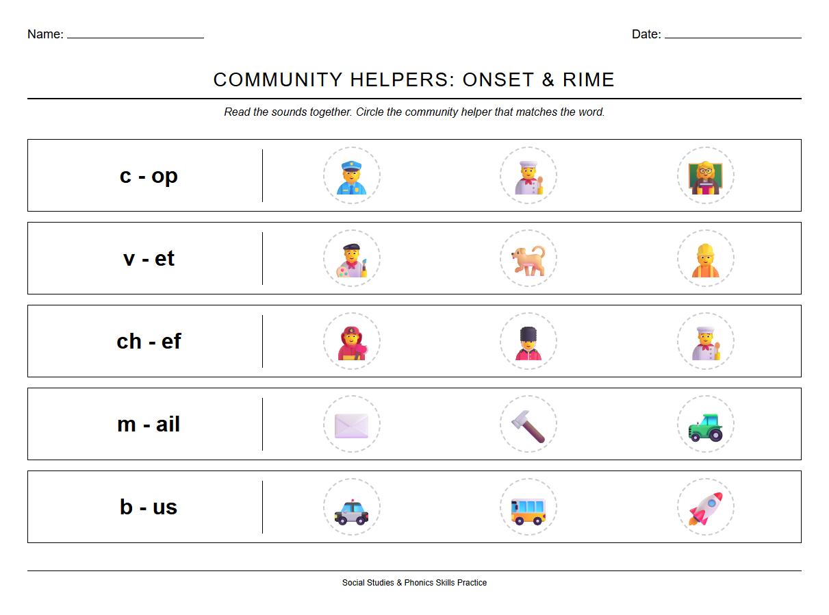 Circle the Correct Helper Worksheet for Onset and Rime Skills