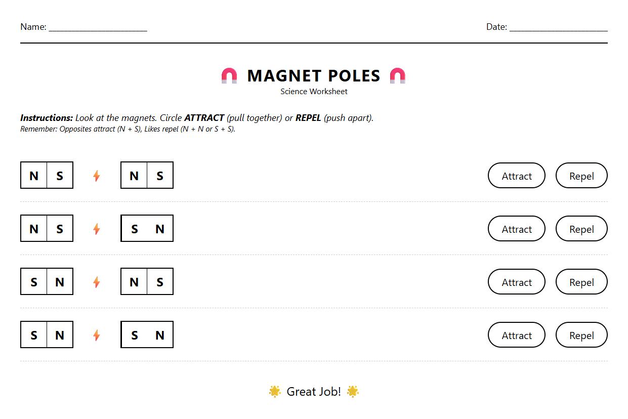 Circle the Correct Magnet Pole Interactions Worksheet