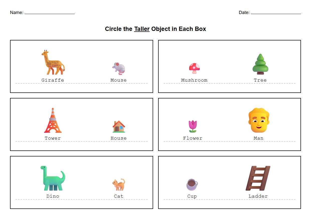 Circle the Taller Object with Correct Phonics Label