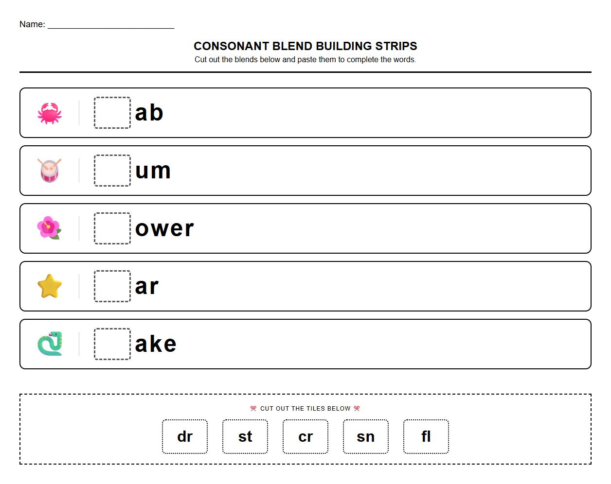 Consonant Blend Word Building Strips