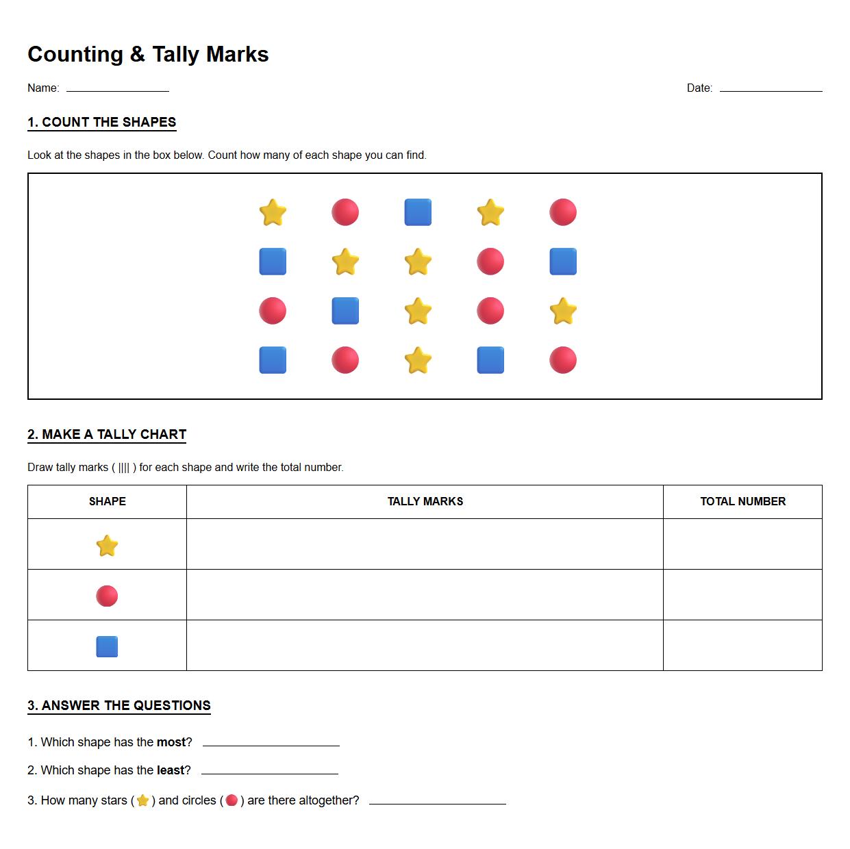 Counting and Tally Mark Graph Interpretation Worksheet