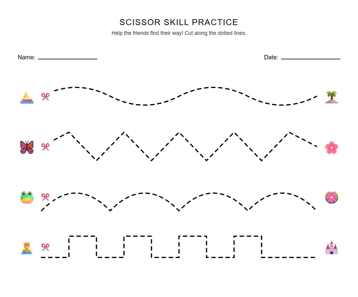 Curved Line and Zigzag Scissor Skill Sheet