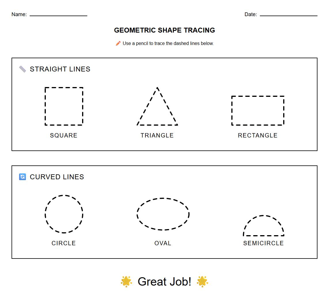 Curved and straight line tracing in geometric shapes
