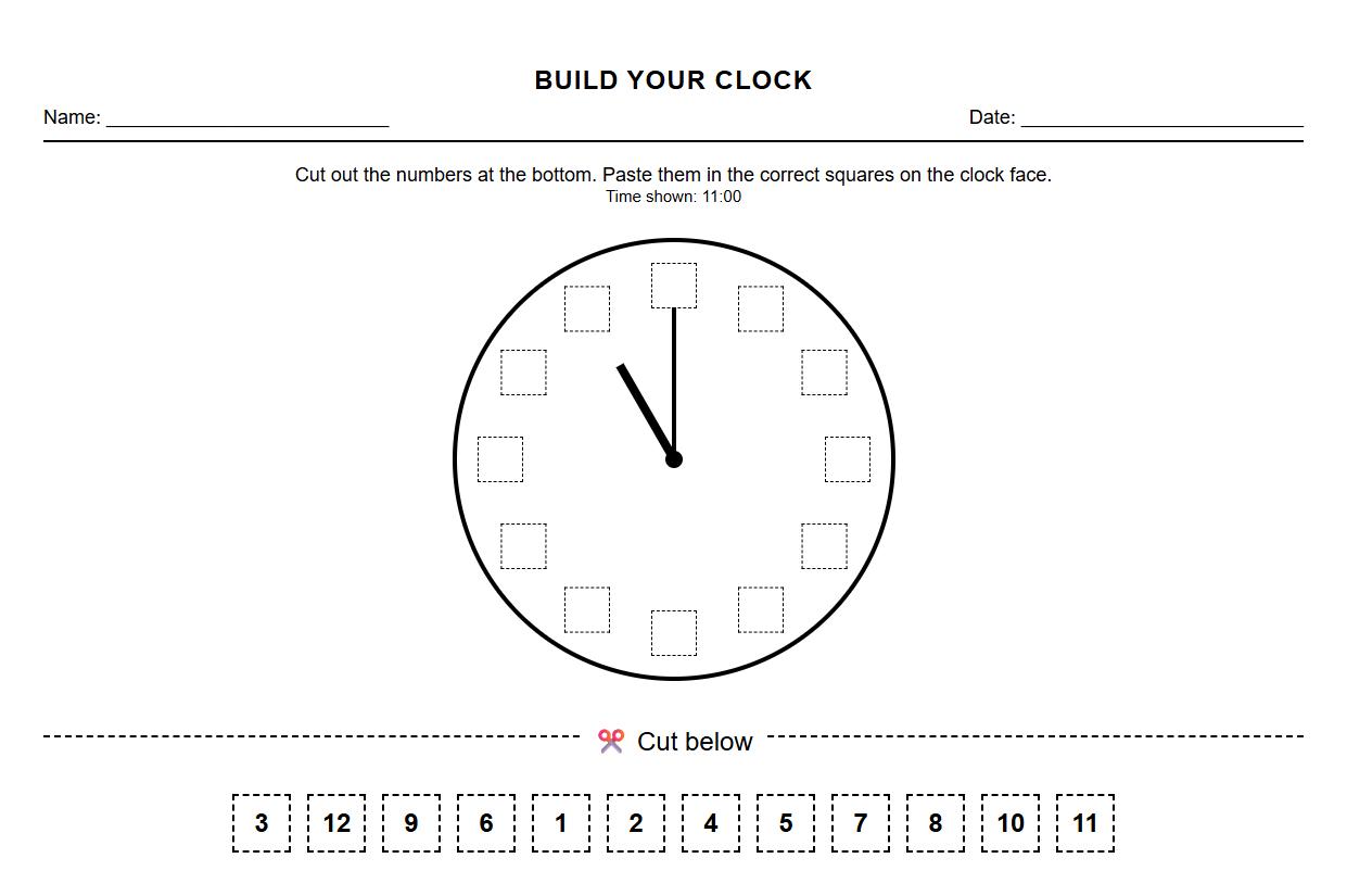 Cut and Paste Clock Activity for Telling Time