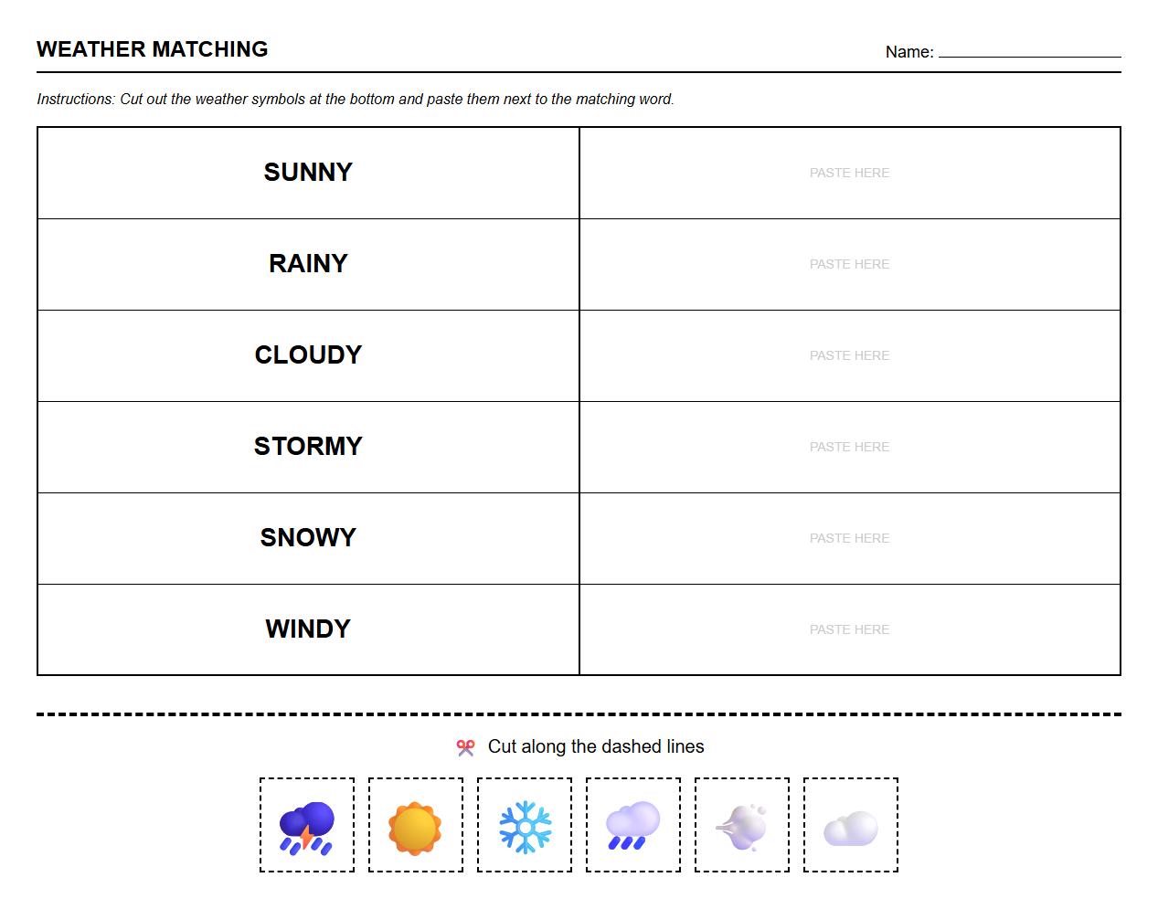 Cut and Paste Weather Chart Symbols Mapping Worksheet