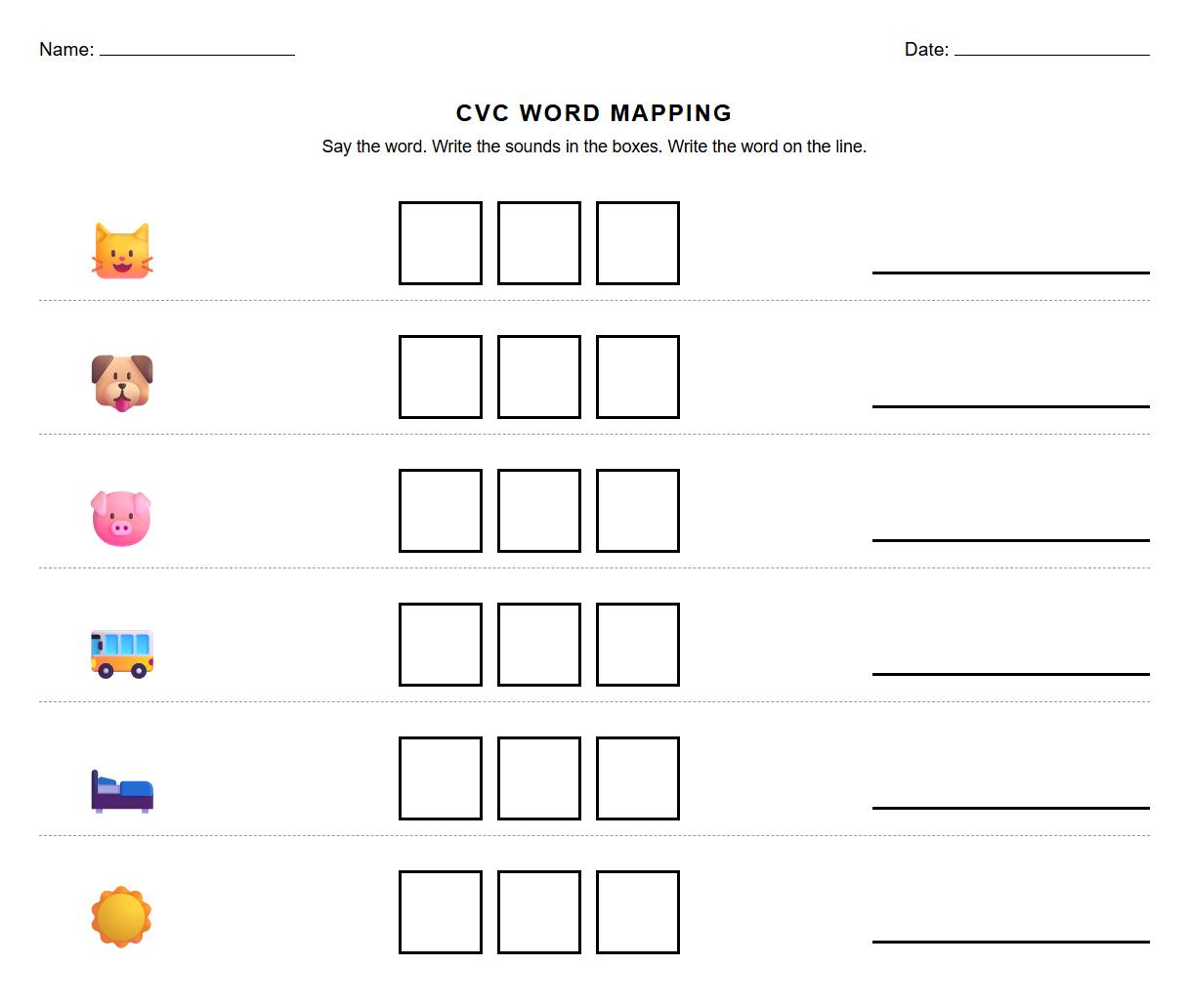 CVC Picture to Word Mapping Phonics Worksheet