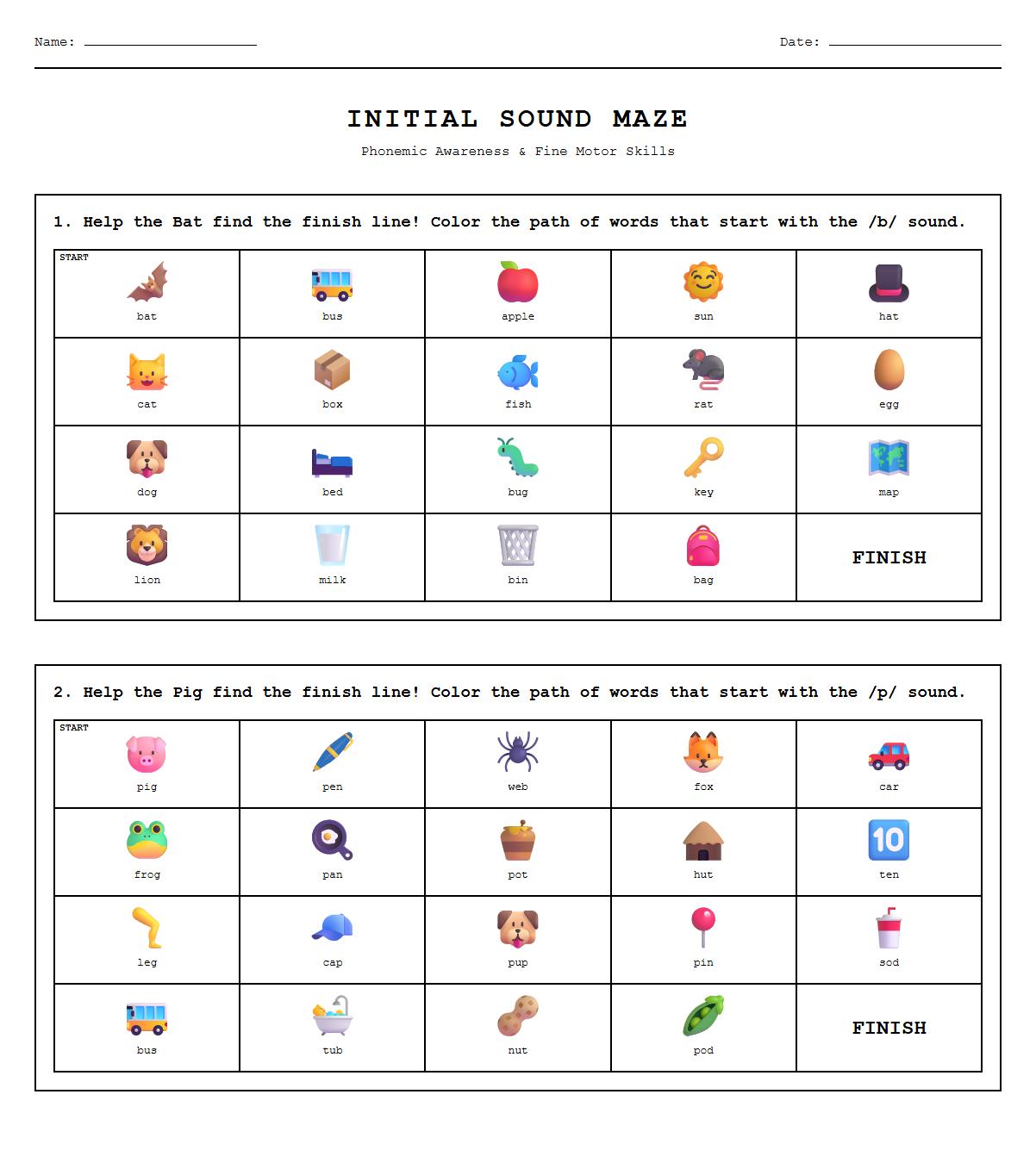 CVC Word Initial Sound Maze for Phonemic Awareness
