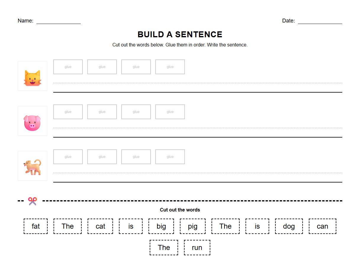 CVC Word Sentence Building Activity