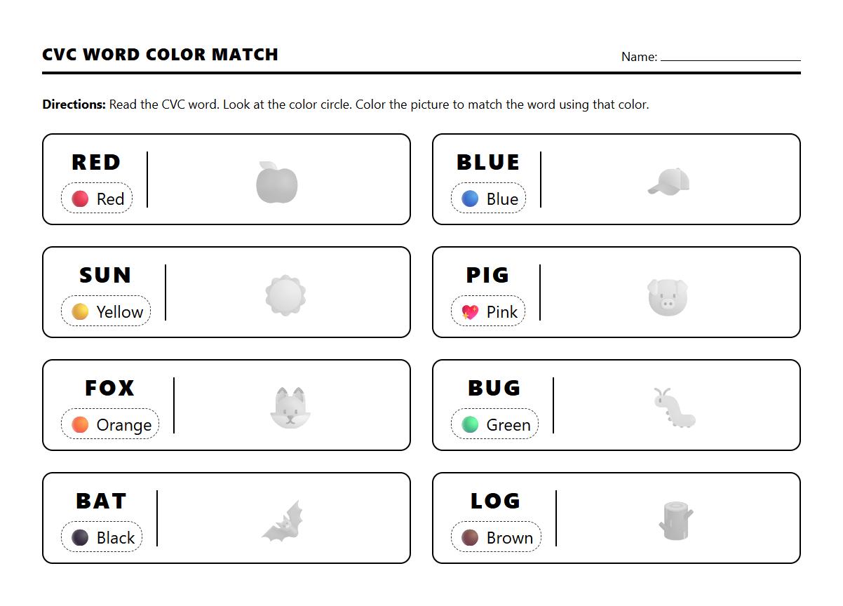 CVC Words Color Matching Task
