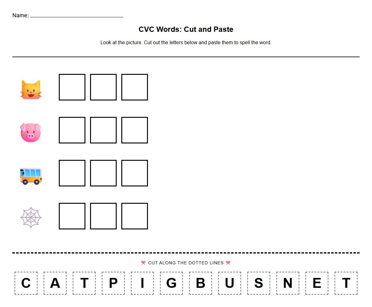 CVC Words Cut and Paste Activity