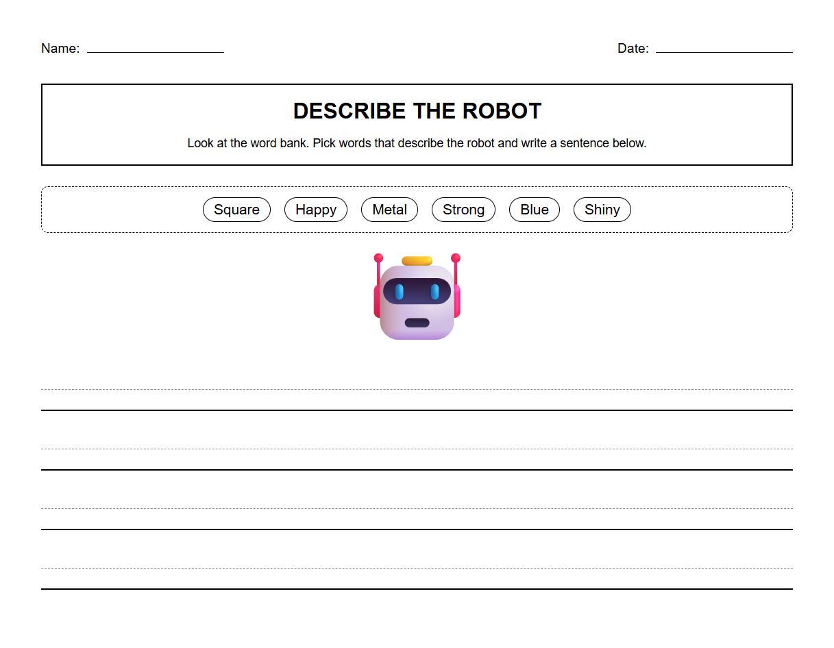 Descriptive Writing Prompt Worksheet targeting Vocabulary Building