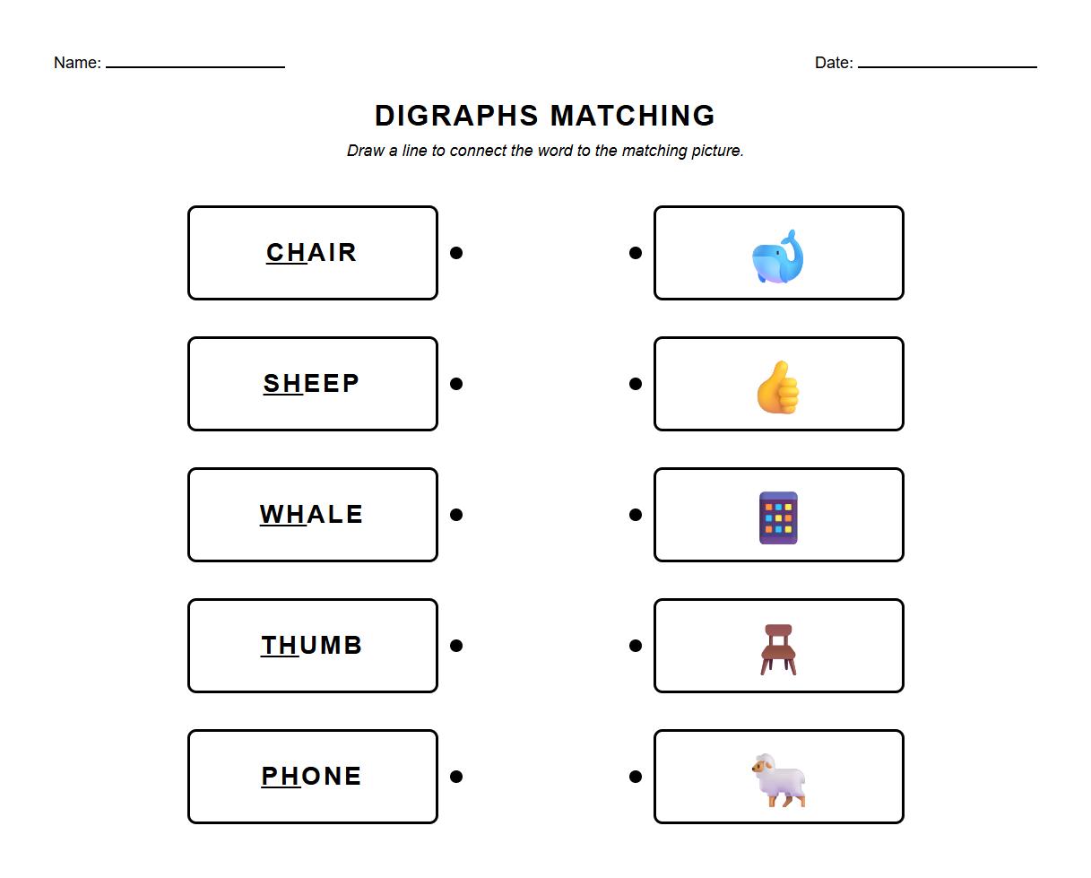 Digraphs Matching Words and Pictures Visual Discrimination Phonics