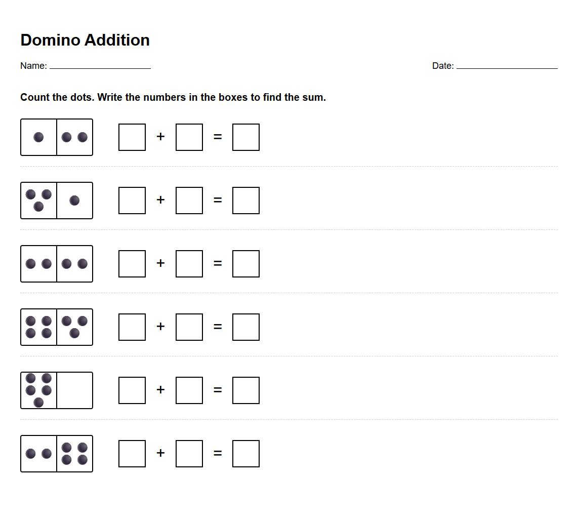 Dominoes Addition Picture Worksheet