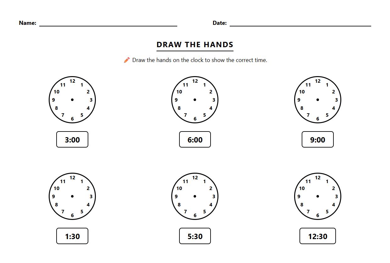 Draw the Hands to Show the Given Time Activity