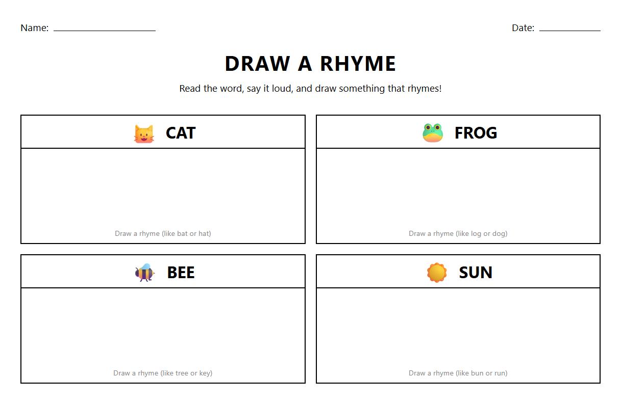 Draw a Rhyme Phonics Engagement Page
