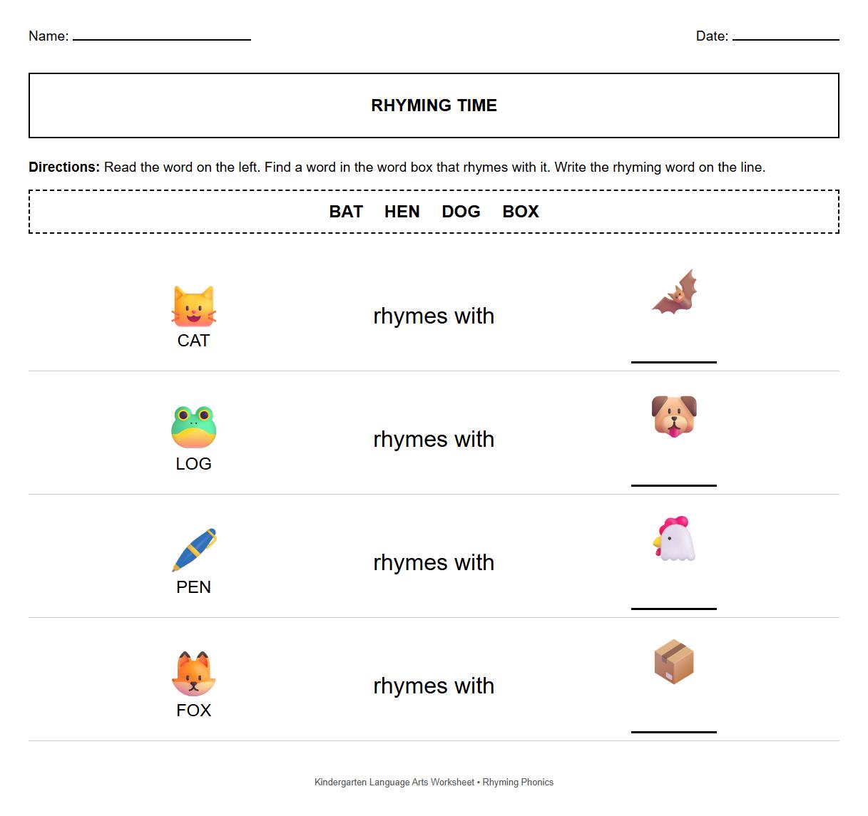 Fill in the Blank Rhyming Phonics Task