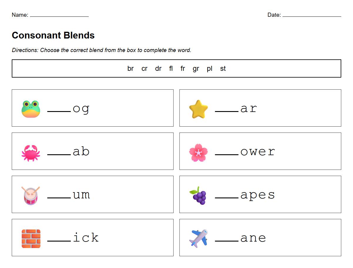 Fill in the Blanks with Consonant Blends Exercise