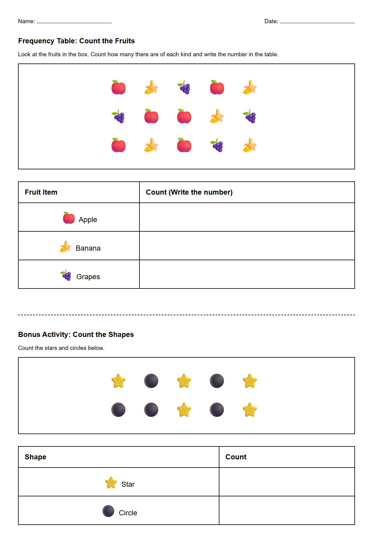 Frequency Table Worksheets for Simple Statistical Counting