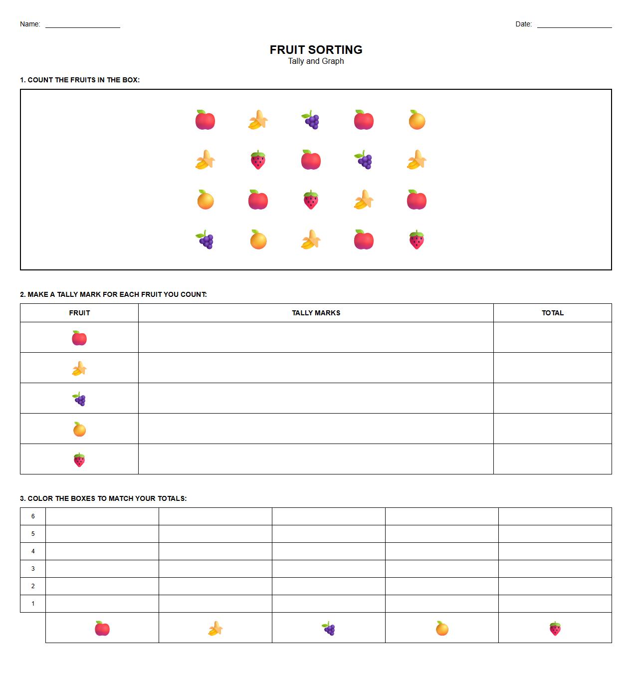 Fruit Sorting Tally and Graph Worksheet