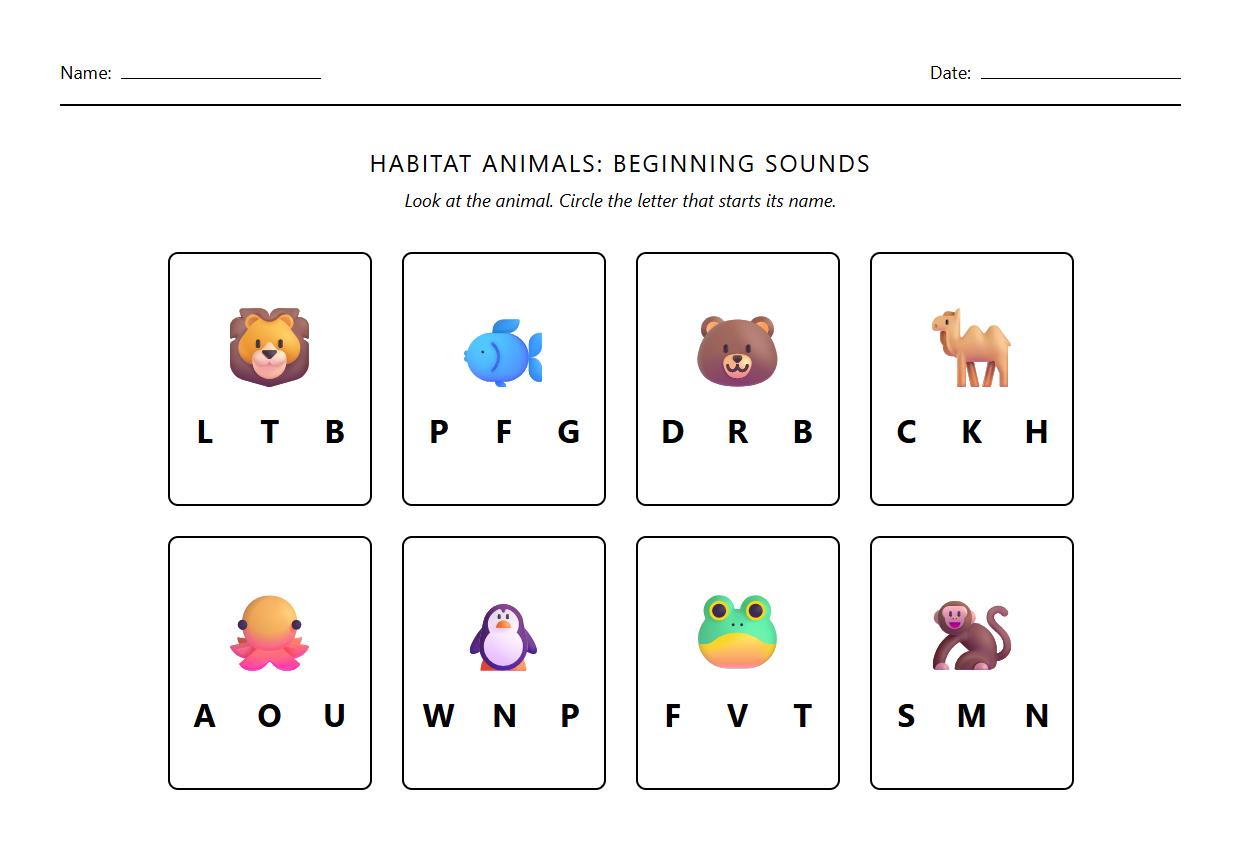Initial Letter Identification for Habitat Animals
