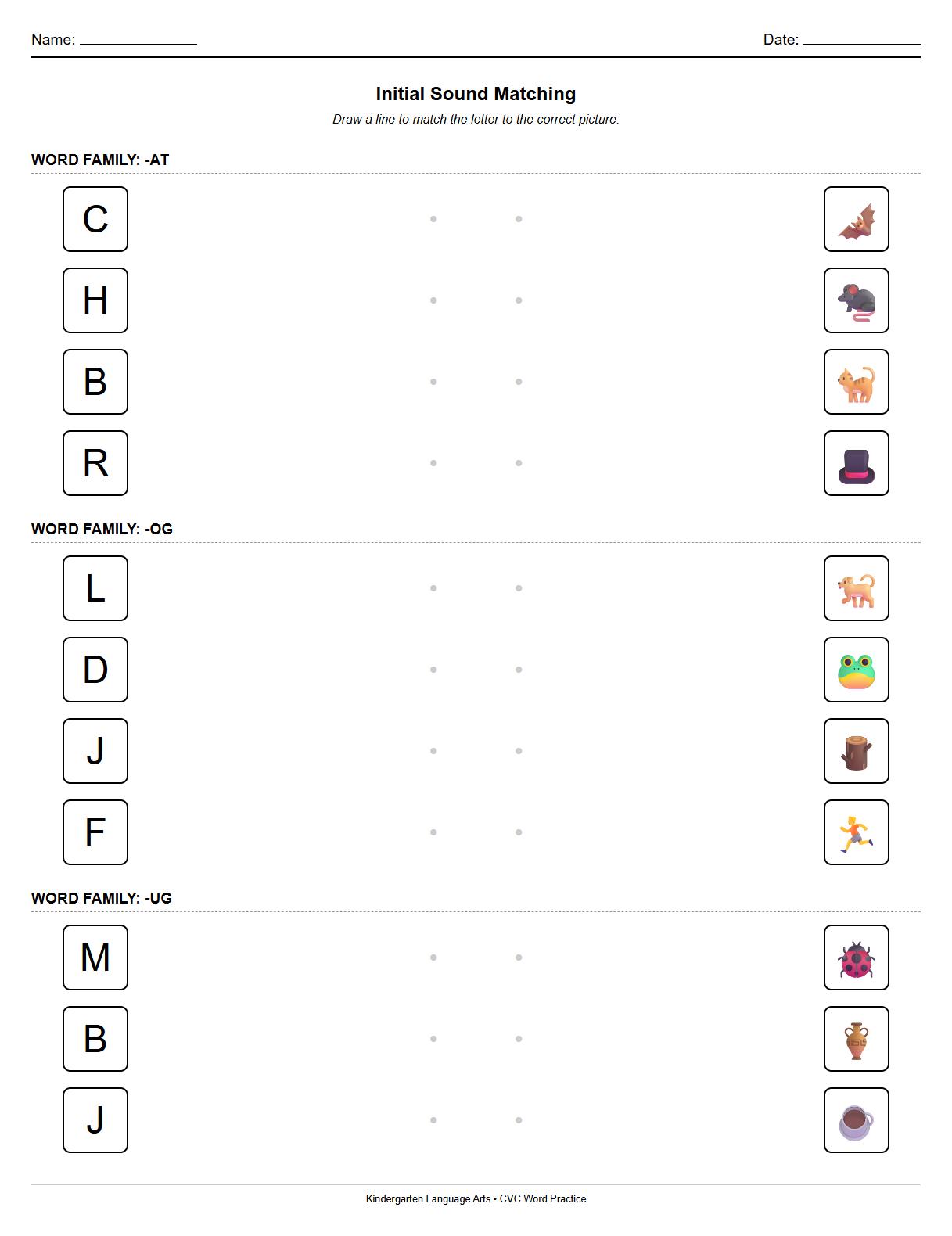 Initial Sound Matching with CVC Word Family Sets