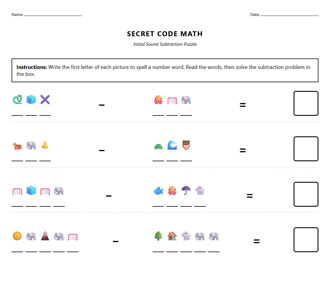 Initial Sound Subtraction Puzzle Worksheet