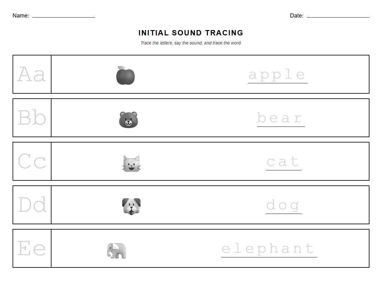 Initial Sound Tracing and Coloring Page