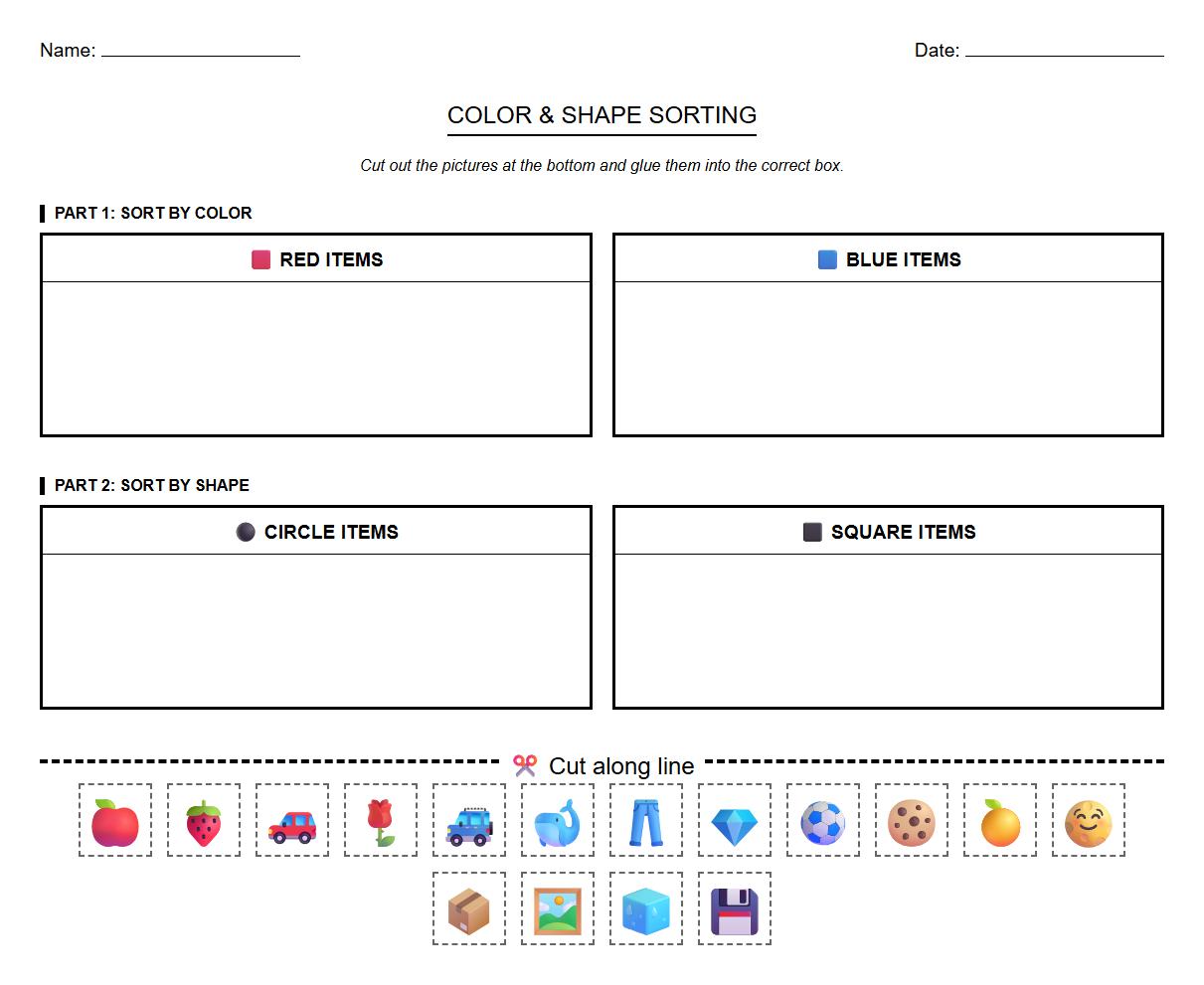 Interactive Color and Shape Sorting Worksheet for Cognitive Development
