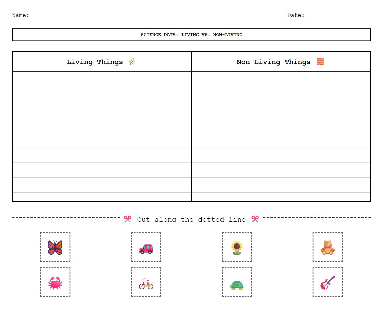 Interactive Cut and Paste Science Data Recording Sheet