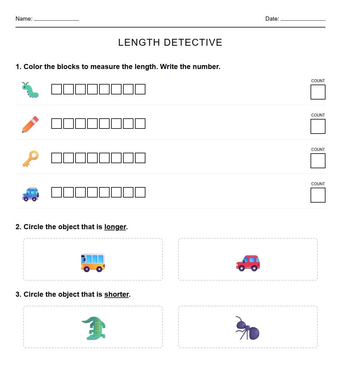 Interactive Length Estimation Worksheet for Young Learners