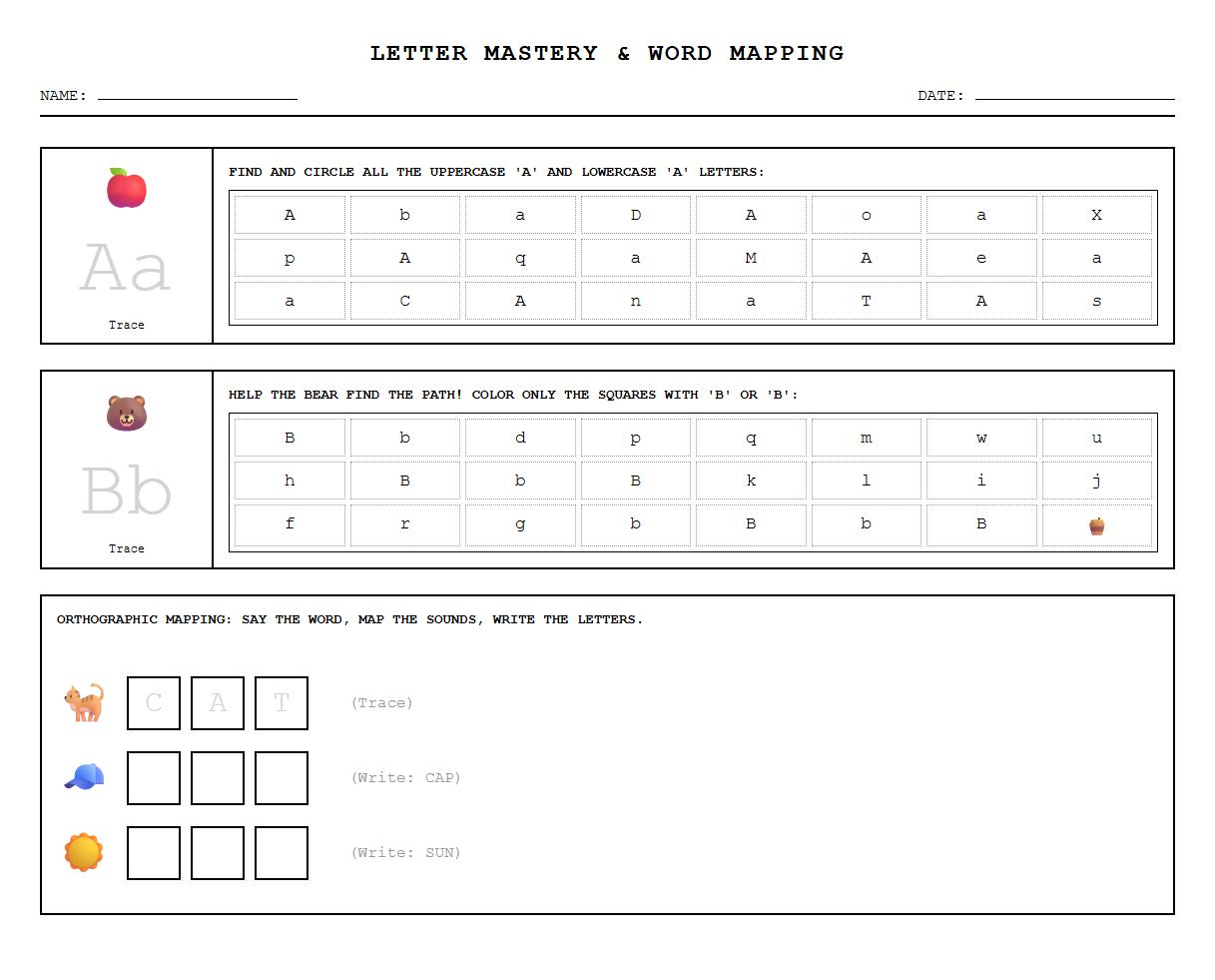 Letter Matching Mazes with Tracing for Orthographic Mapping