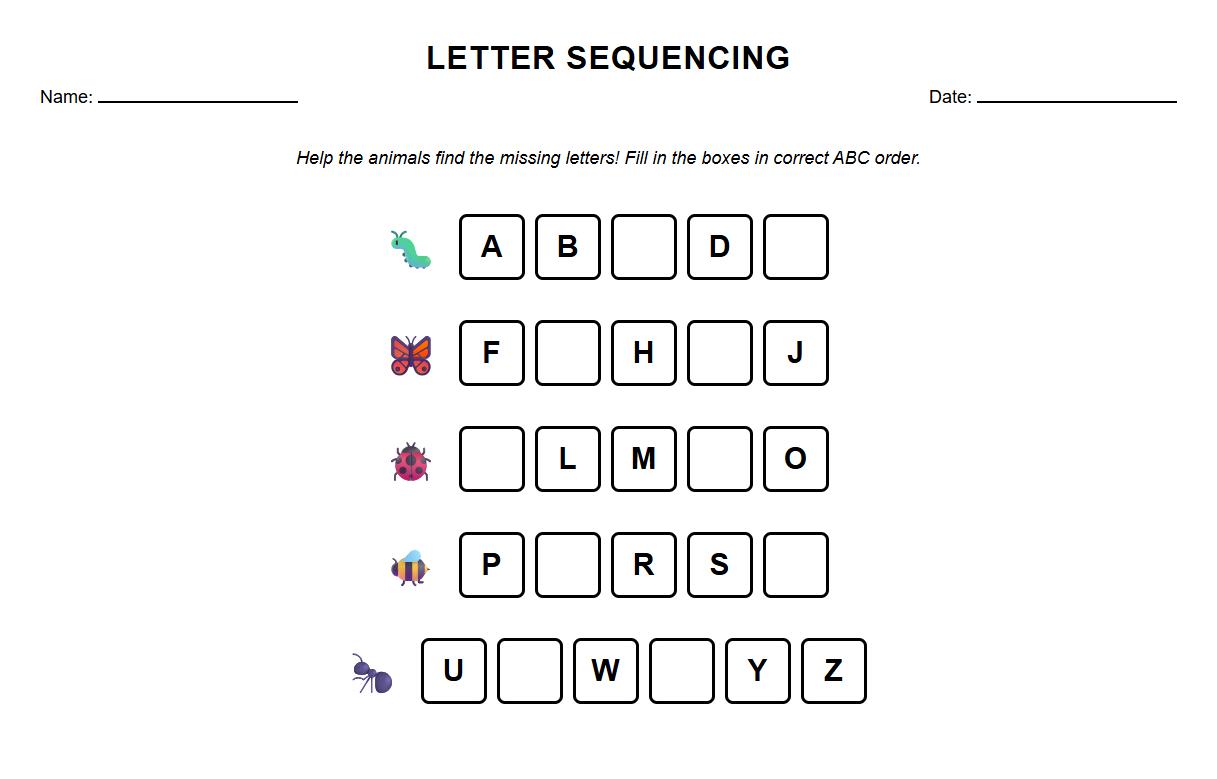 Letter Sequencing Worksheet for Alphabetic Order Mastery