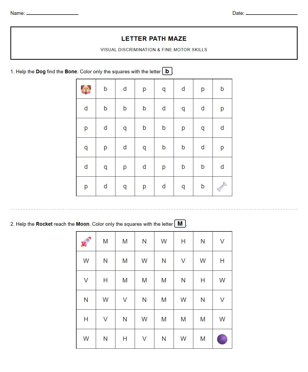 Letter Shape Visual Discrimination Path Mazes