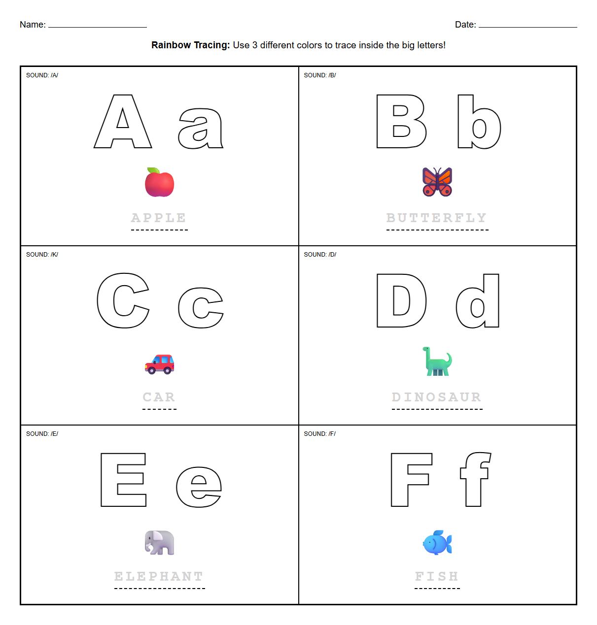 Letter Sound Rainbow Tracing Activity