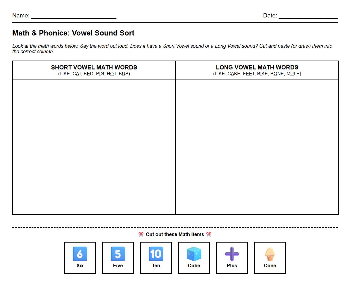 Long and Short Vowel Sound Classification Chart