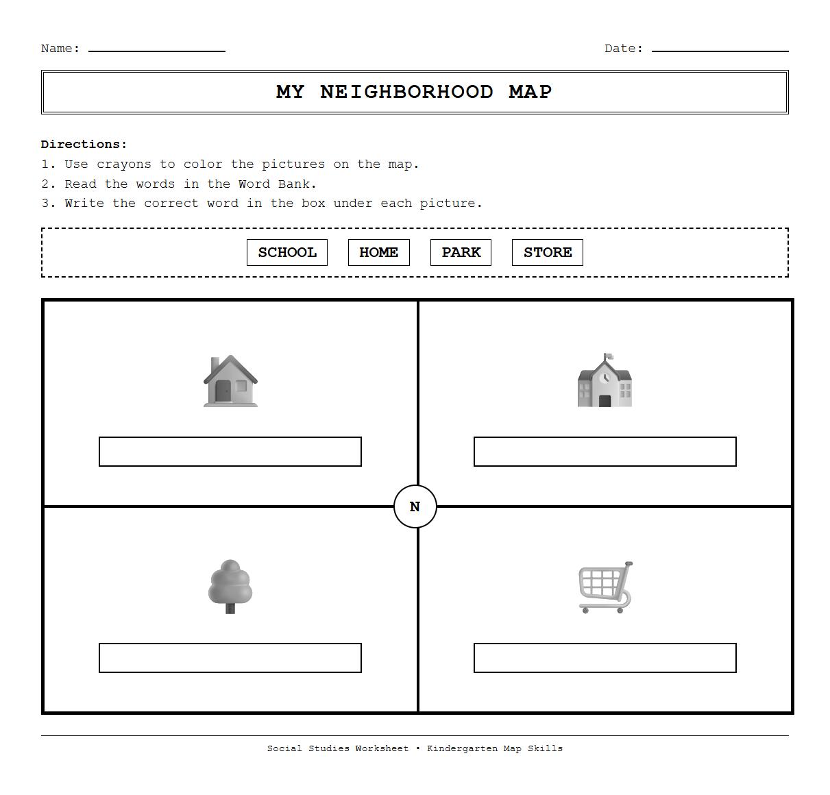 Map Coloring and Labeling Worksheet for Young Learners